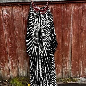 Black and White Boho Tie-Dye Maxi Dress